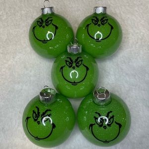 Glitter Grinch Ornaments (5 pcs)